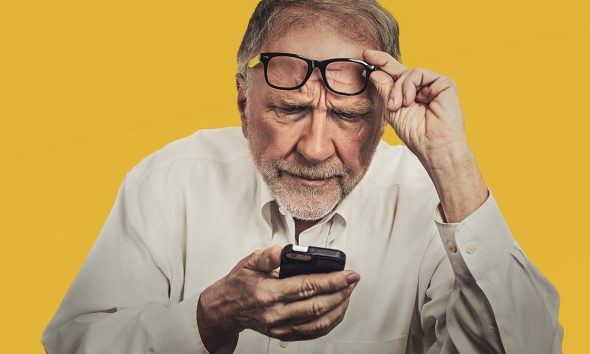 new technologies, old man, cellphone, boomers, hard of sight