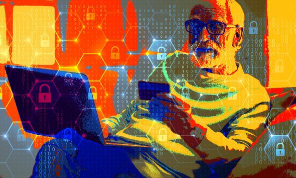 Scammers, Old man, technology, laptop, phone,