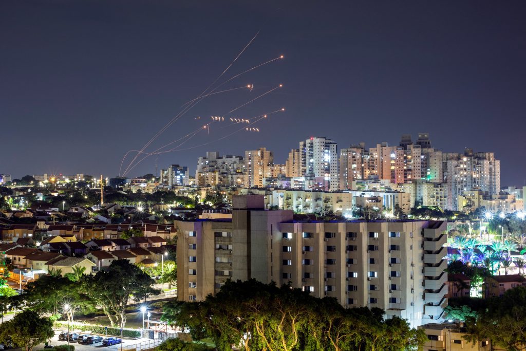 Israel's Iron Dome anti-missile system intercepts rockets launched from the Gaza Strip, as seen from Ashkelon in southern Israel