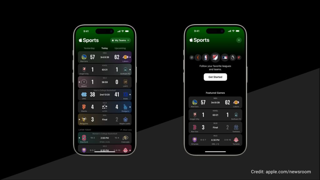 The Apple Sports app, a free application designed to change how sports fans stay connected with their favorite leagues and teams globally.