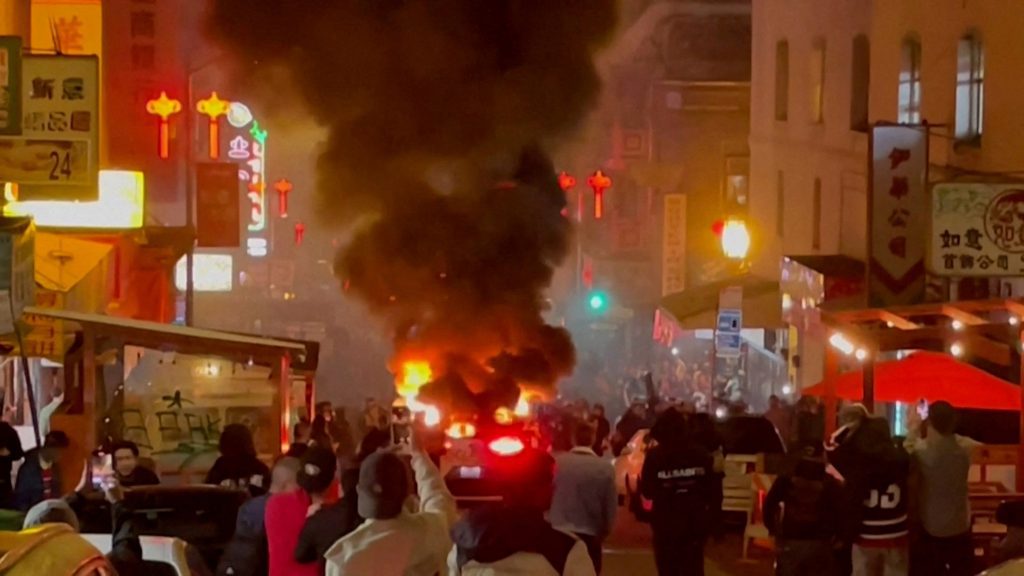 A crowd vandalized and set fire to a Waymo self-driving vehicle using a firework in San Francisco on Saturday, the Alphabet-owned company.