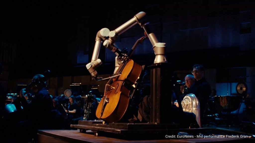 Jacob Mühlrad has brought his vision to life with Veer, a robot cello playing a solo piece during the musician’s show.