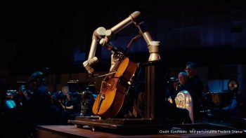 Jacob Mühlrad has brought his vision to life with Veer, a robot cello playing a solo piece during the musician’s show.