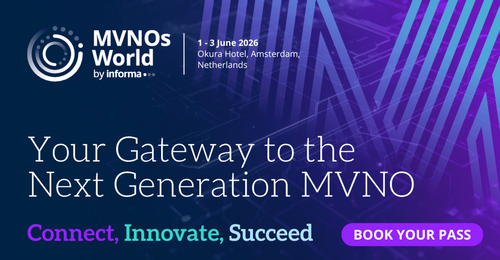 MVNOs World 2026 event banner featuring date, location in Amsterdam, and tagline “Connect, Innovate, Succeed”